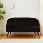 Banquette Naova 2 places velours noir avec pieds bois