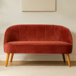 Banquette Naova 2 places velours terracotta avec pieds bois