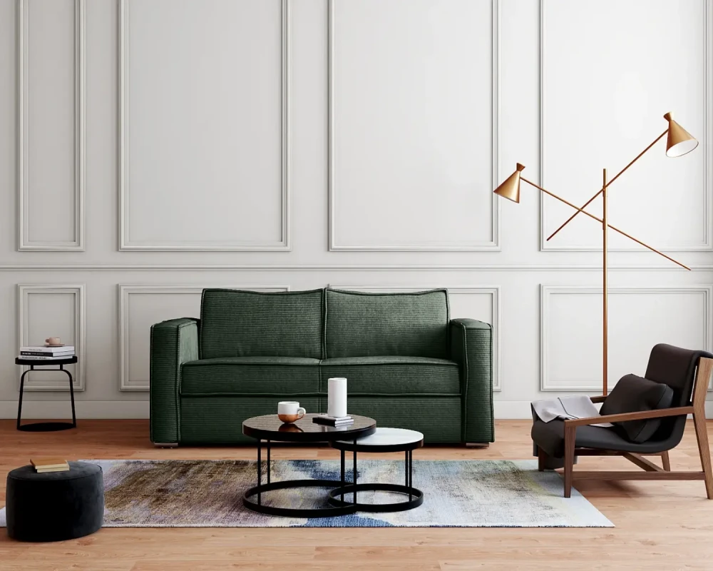 Canapé 3 places convertible express en velours côtelé vert sapin – Couchage 140 cm