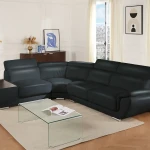 Canapé d’angle en cuir NAHIA – Noir – Angle gauche