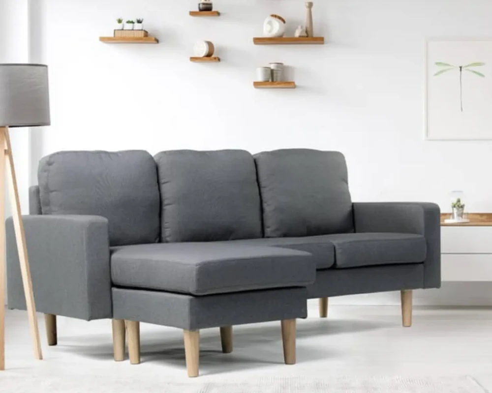 Canapé d’angle réversible en tissu « Gabby » – 3 places – Gris