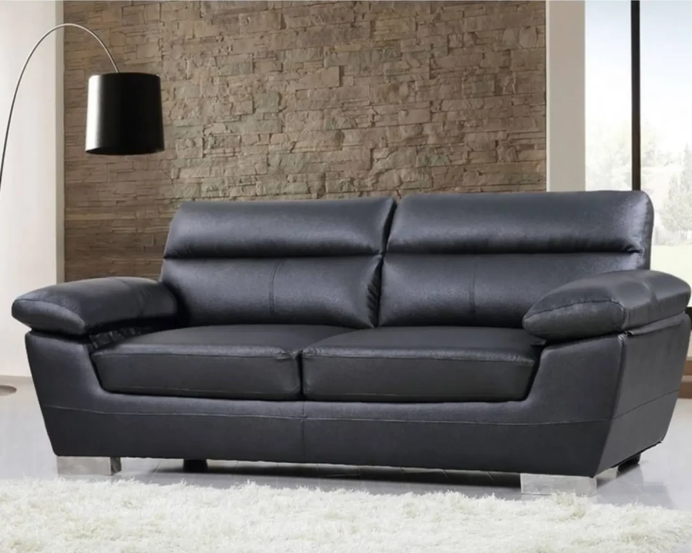 Canapé fixe en cuir reconstitué et PVC « Dallas » – 210 X 88 X 90 cm – 3 places – Noir