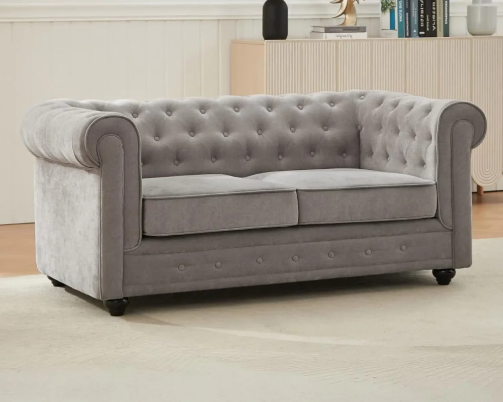 CHESTERFIELD Canapé 2 places en tissu gris