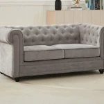 CHESTERFIELD Canapé 2 places en tissu gris
