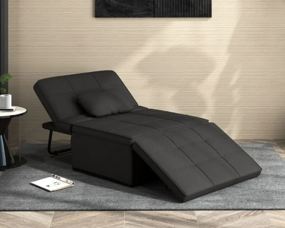 Fauteuil chauffeuse chaise longue pouf 3 en 1 dossier