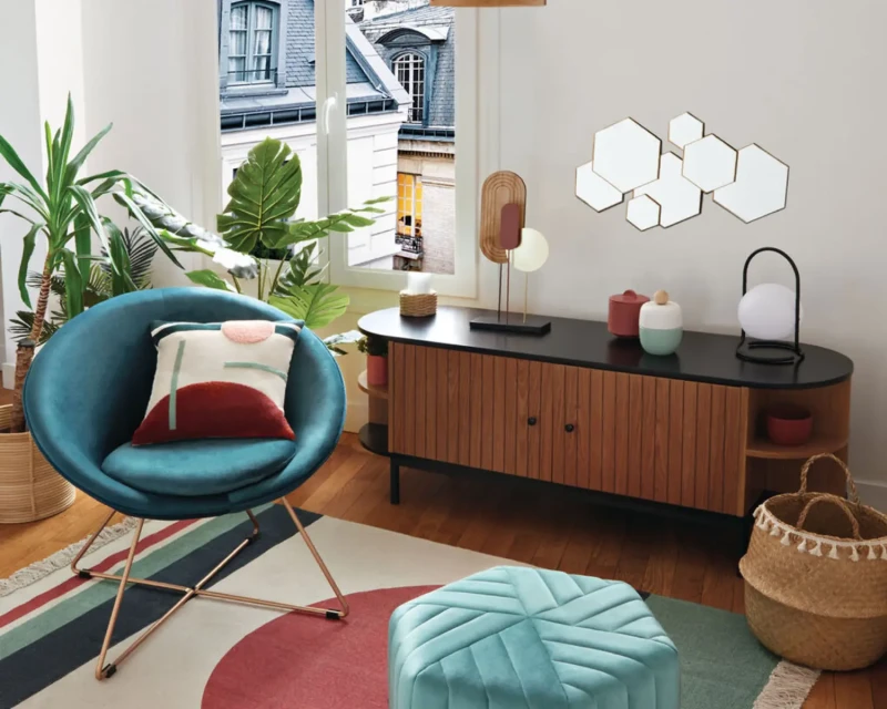 Fauteuil Evan velours bleu canard