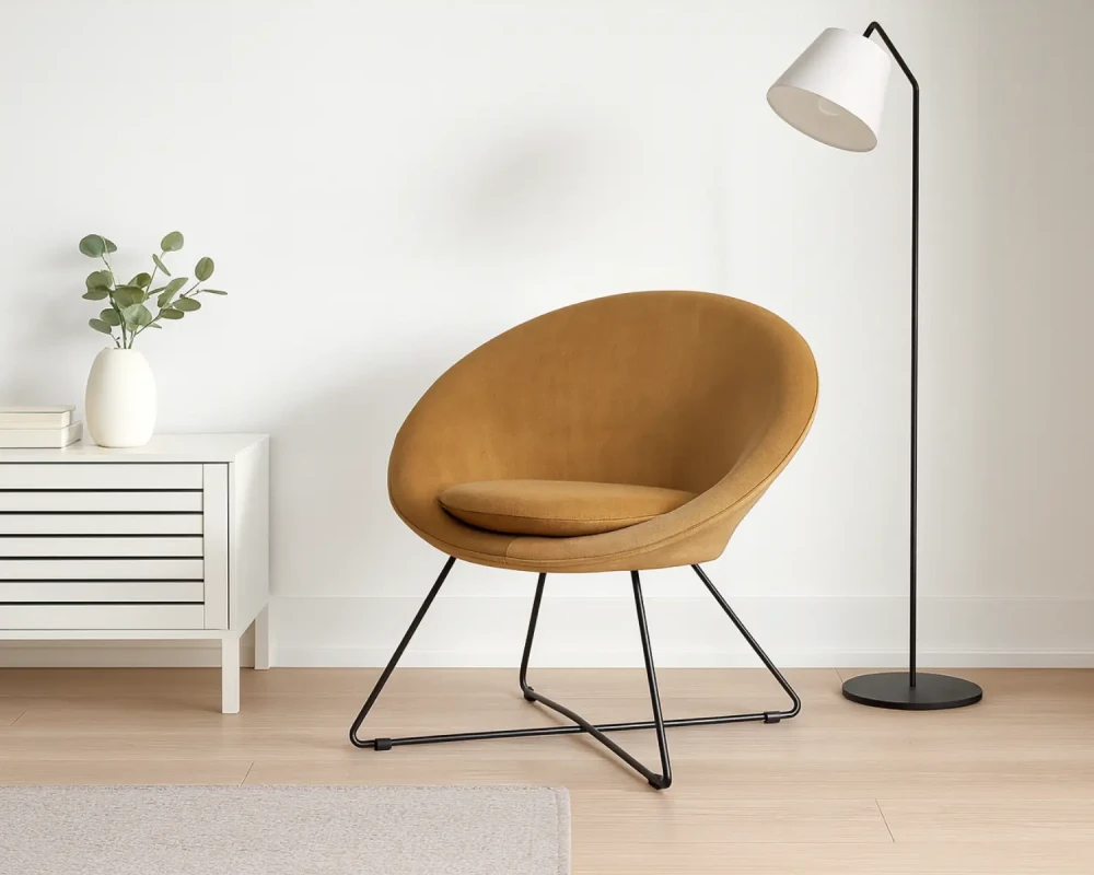 Fauteuil Evan velours pieds noirs ocre