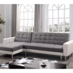 Canapé d’angle convertible et réversible Theo 4 places gris et blanc avec méridienne pour salon moderne
