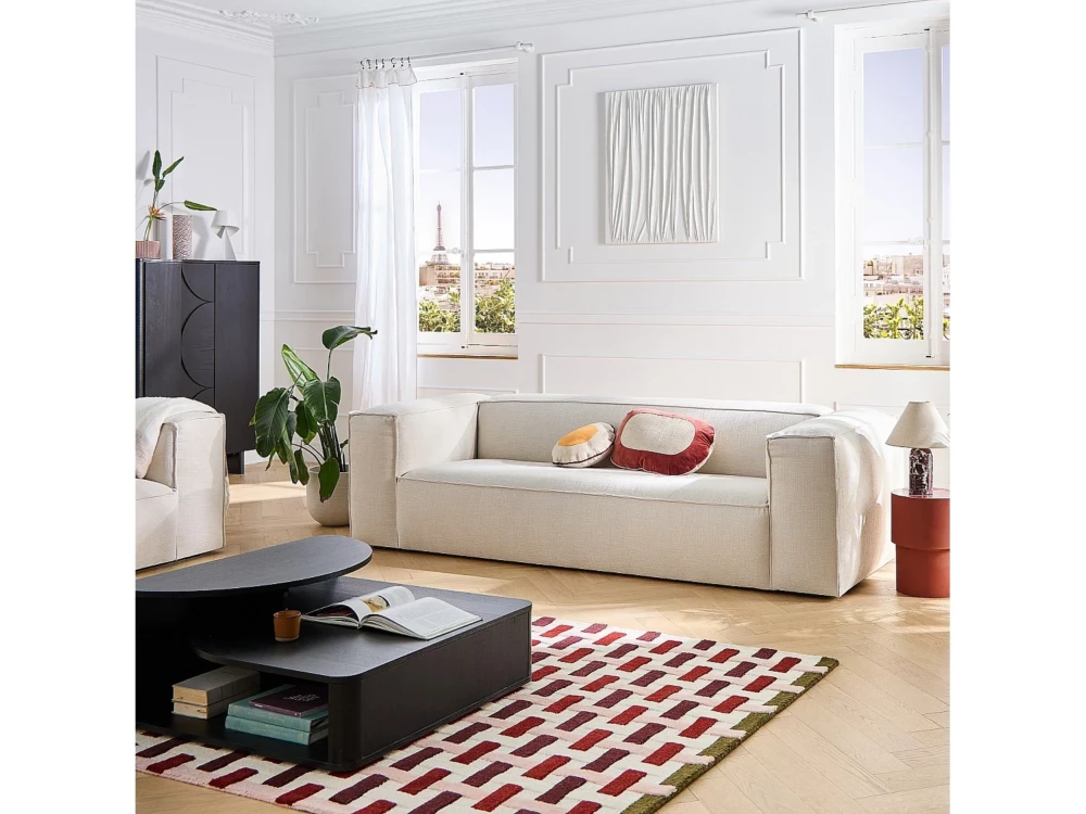 Canapé 4 places en tissu bouclette courte Mira Ivoire Edwin | Confort et Design