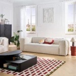 Canapé 4 places en tissu bouclette courte Mira Ivoire Edwin | Confort et Design